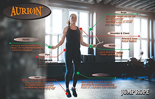Aurion Jump Rope Workout-Professional Skipping Rope Silicone Comfortable Grips, Heavy Jump ropes Adults Fitness Women Men, Cardio Boxing Endurance Training Exercise (All Black)
