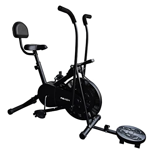 Reach AB-110 Air Bike Exercise Fitness Gym Cycle with Moving or Stationary Handle Adjustments for Home - 3 Options (Normal Seat | Back Support Seat |Twister) (Back Support Seat & Twister)