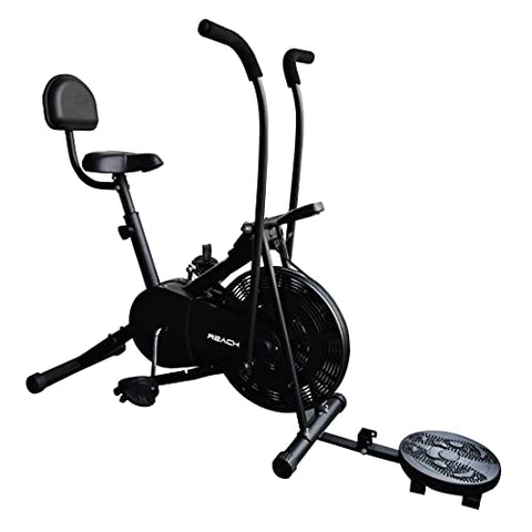 Image of Reach AB-110 Air Bike Exercise Fitness Gym Cycle with Moving or Stationary Handle Adjustments for Home - 3 Options (Normal Seat | Back Support Seat |Twister) (Back Support Seat & Twister)