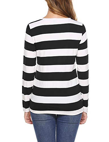 Image of iClosam Women Striped T-Shirt Long Sleeve Tee Shirt Blouse Pajamas Top Black