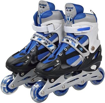 Image of KIZZIE INTERNATIONAL Inline Skates Size Adjustable All Pure PU Strong Wheels Aluminium with LED Flash Light on Wheels, Age Group 6-15 Years [Multi Color-Skating] (Inline Skate)