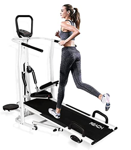Image of Reach T-100 4 in 1 Manual Treadmill for Home Gym | Multi-Functional (Jogger, Twister, Stepper & Push-up bar) Treadmill | 3 Level Manual Incline | For Full Body Workouts | Max User Weight 120kg
