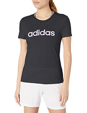 adidas Women's Essentials Linear Slim Tee Dark Gray Heather/Purple Tint X-Small