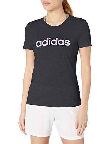 Image of adidas Women's Essentials Linear Slim Tee Dark Gray Heather/Purple Tint X-Small