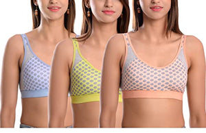 Zielen Women's/Girls Cotton Sports Wear Non Padded Gym/Yoga/Workout Sports Bra (Pack of 3)