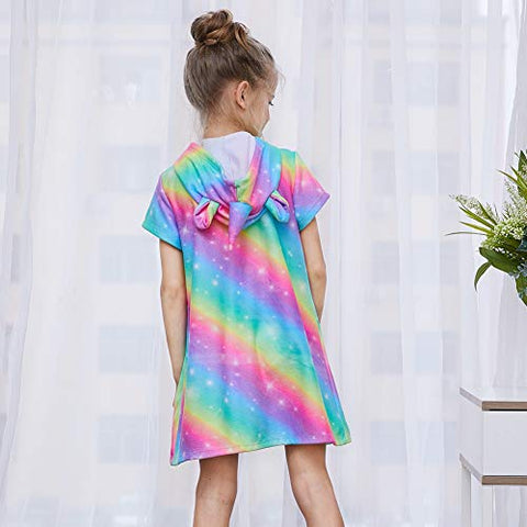 Image of FIOBEE Unicorn Cover Up for Girls Terry Hooded Cover Ups for Kids Swimsuit Beach Dress with Zipper Rainbow