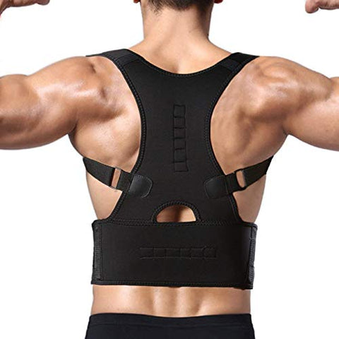Image of VWOX Corrector Shoulder Magnetic Back Support Belt Posture Corrector Therapy Shoulder Belt for Upper Back Pain Relief for Men and Women (Magnetic) (S, Black)