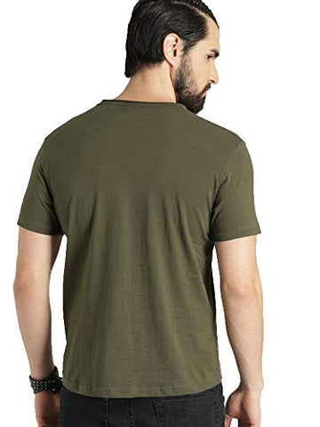 Image of LEOTUDE Regular Fit Cotton Blend Printed Men's T-Shirt (Olive Color, Size: XL)