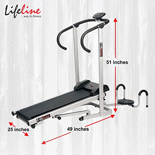 Life Line 3 In1 Fitness Manual Treadmill with Twister and Pushup Bar for Weight Loss at Home (Silver, Black)