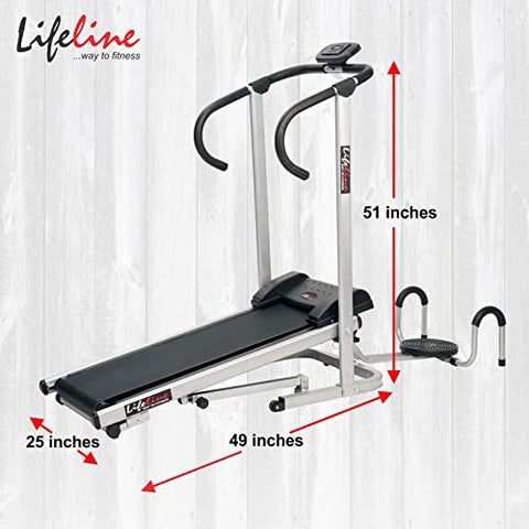 Image of Life Line 3 In1 Fitness Manual Treadmill with Twister and Pushup Bar for Weight Loss at Home (Silver, Black)