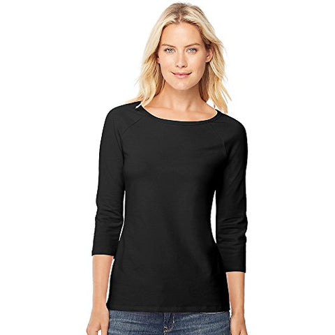 Image of Hanes Women's Stretch Cotton Raglan Sleeve Tee, Black, Medium