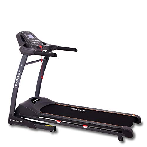 SPARNOD FITNESS STH-5300 (5.5 HP Peak) Automatic Treadmill Free Installation Service - Foldable Motorized Walking & Running Machine for Home Use - Sturdy Equipment with Auto Incline, Black