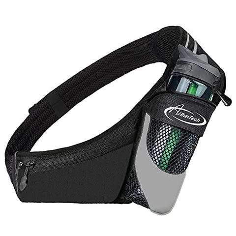 Image of AiRunTech Waist Pack Water Bottle Holder, Fanny Pack/Pouch Bag Women Running, iPhone Samsung Waterproof Purse Pockets Running Belt Fitness Jogging Accessories (Upgraded II Black 4.0")
