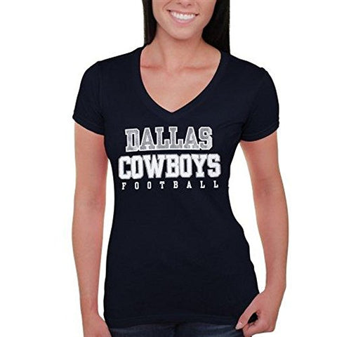 Image of NFL Dallas Cowboys Womens Practice Glitter Tee, Navy, X-Large