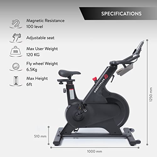OneFitplus OFP-M1 (Flywheel: 14.3lbs, Max Weight: 120kg) Bluetooth Enabled Exercise Spin Bike with Free At Home Installation and Trainer Led Sessions by cult.sport