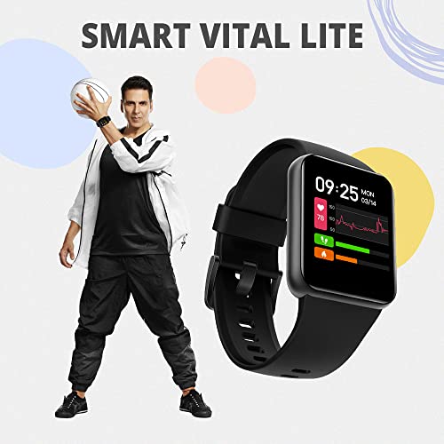 GOQii Smart Vital Lite 1.4" Inch HD Full Touch Display with SpO2, Heart Rate, Fitness Tracker and 3 Months Personal Coaching (Black)