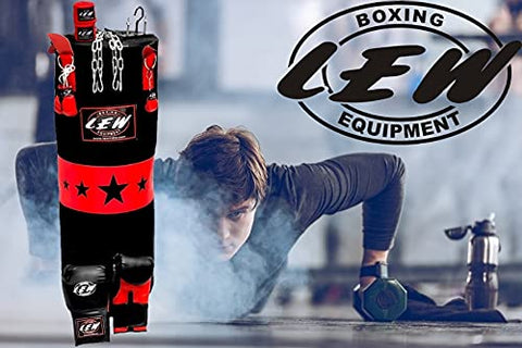 Image of LEW Punching Bag Combo 9 Piece Boxing Set Filled with Heavy Bag Gloves Ceiling Hook Chains Hand Wraps Training Kickboxing Muay Thai MMA Boxing Punching Bag