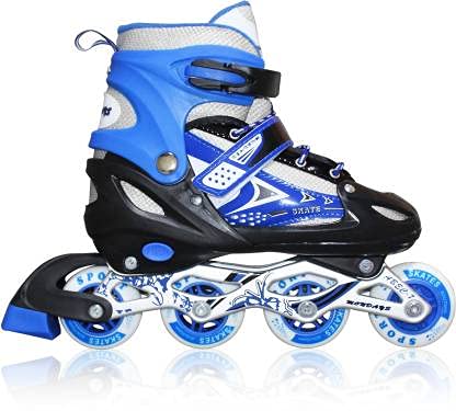 KIZZIE INTERNATIONAL Inline Skates Size Adjustable All Pure PU Strong Wheels Aluminium with LED Flash Light on Wheels, Age Group 6-15 Years [Multi Color-Skating] (Inline Skate)