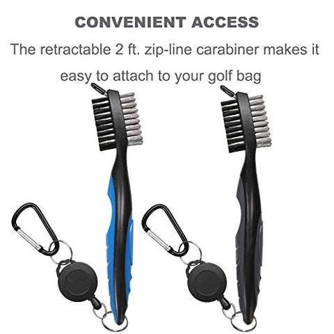 Image of Borogo 2-Pack Golf Club Brush Groove Cleaner, Golf Club Brush and Club Groove Cleaner 2 Ft Retractable Zip-line and Aluminum Carabiner Cleaning Tools Black-Blue