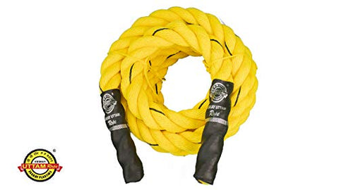 Image of ESSKAY UTTAM Rope Black/Yellow Exercise Battle Rope,1.5 INCH Thick/Small Length 20 Feet/Light Weight 4 Kgs,ONLY for Beginners and Light Exercise