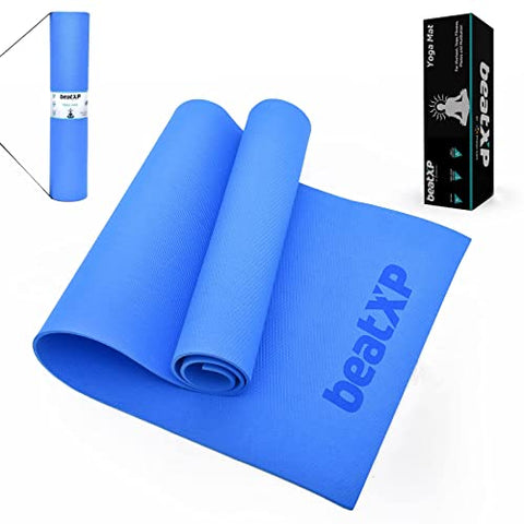 Image of beatXP Blue Color Yoga Asan Mat With Carry Strap (6mm) Textured Surface, Extra Thick, High Resilience Exercise Mat For Meditation, Pilates, Stretching, Floor & Gym Fitness Workouts Ideal For Men and Women