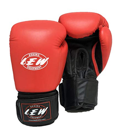 Image of LEW Red/Black Boxing Gloves for Training/ Muay Thai/Punching Bag/Sparring with a Pair of Hand Wraps (Red, 10 OZ)
