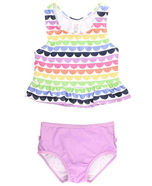 RuffleButts Girls Rainbow Scallop Peplum Tankini - 2T