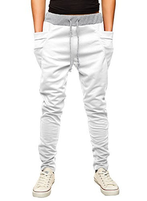 HEMOON Mens Jogging Pants Tracksuit Bottoms Training Running Trousers White 30