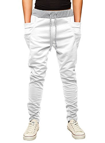 Image of HEMOON Mens Jogging Pants Tracksuit Bottoms Training Running Trousers White 30