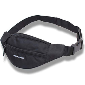 Dein Kleider Waist Pack Travel Handy Hiking Zip Pouch Document Money Phone Belt Sport Bag Bum Bag for Men and Women Nylon (Black)