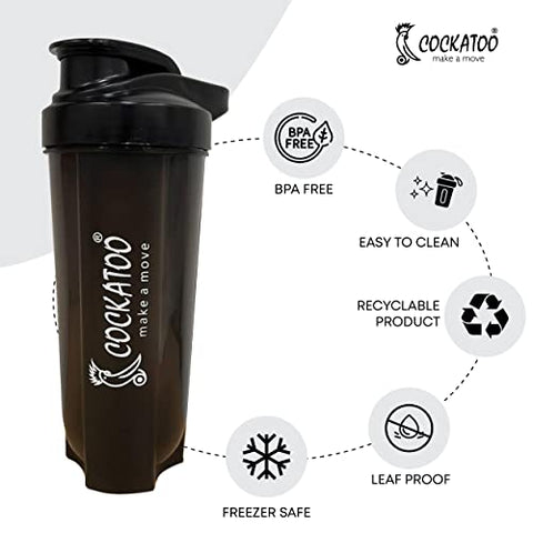 Image of Cockatoo CS-01-Grey Shaker Bottle (Black, 700 Milliliters)