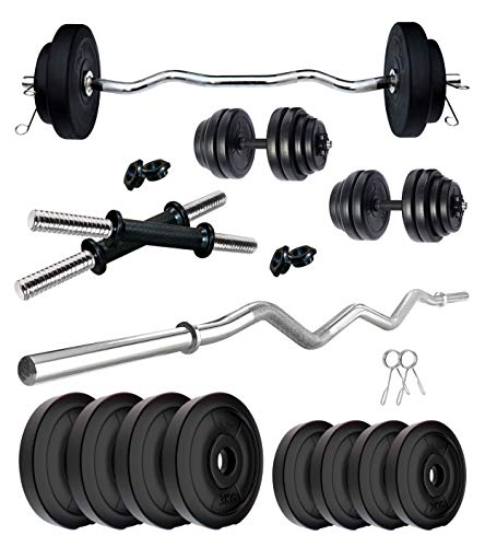 Kore PVC 20 Kg Home Gym Set With One 3 Ft Curl Rod And One Pair Dumbbell Rods, Multicolour