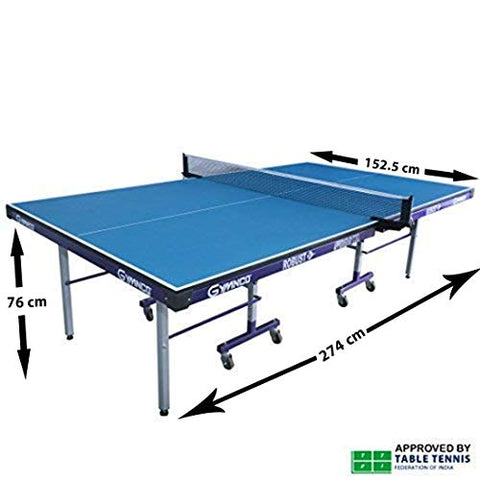 Gymnco Robust Iron Tech Table Tennis Table with 75 MM Wheel (Top 25 mm Laminated Compressed & Free TT Table Cover + 2 TT Racket & Balls)