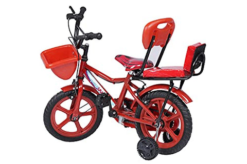 Image of Norman Jr TTT Double Seat Designed in Scandinavia EU Kids Bike Bicycle for Toddlers and Kids 14 Inch Fully Adjustable with Back Seat & Support for Boys and Girls Cycle for 2 to 5 Years - Gem Red