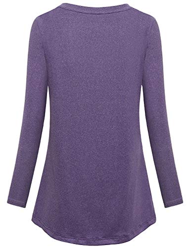 Vindery Women's Long Sleeve Workout Shirts, Cool Dri Sports Top Flattering Ladies Round Neck Running Shirt Cold Winter Exercise Activewear Purple L