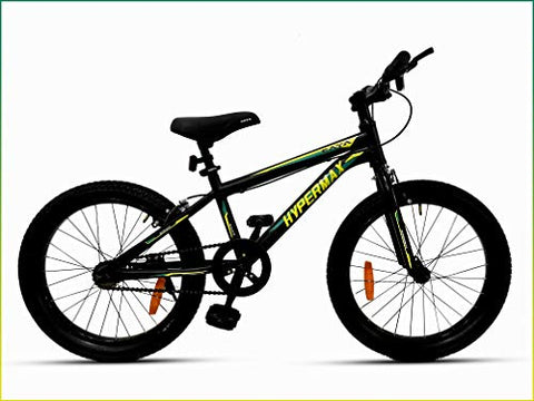 Image of CAYA Kids Hypermax Unisex 20 inches Wheel Size, Steel Frame 20 inches Bicycle with Dual Disc Brakes, Basket and Carrier Freeride Bicycle for Unisex (Black) Under 13 Years