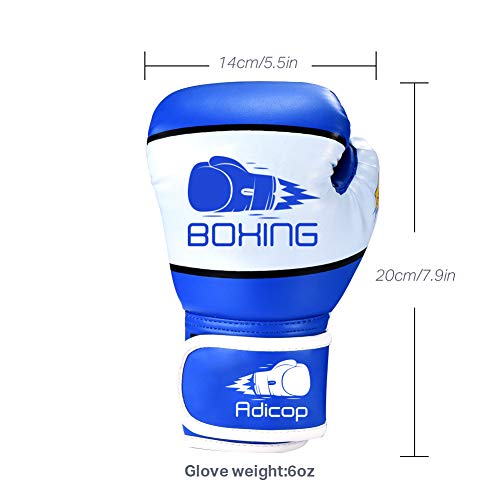 Adicop Kids Boxing Gloves for 4-12 Years Old Youth Boys Girls Boxing Training Gloves Sparring Boxing Gloves for Punching Bag Kickboxing Muay Thai MMA (Blue)