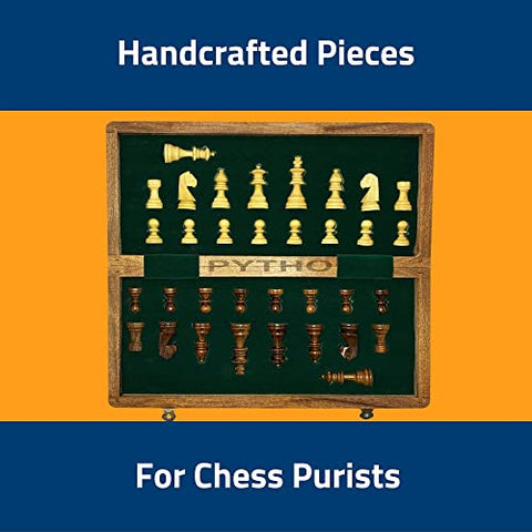 Image of Pytho Handmade Wooden Chess Set with Magnatic Board and Hand Carved Chess Pieces (12 Inches) Pack Of 1, Multicolor