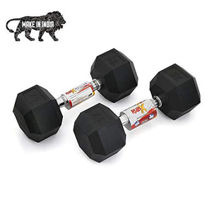 RUBX Rubber Coated Professional Exercise Hex Dumbbells (Pack of Two) (7.5)