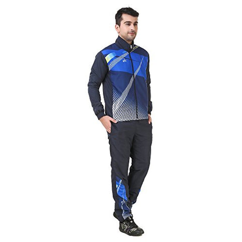 Image of Pace International Men's Poly Cotton Tracksuit| Regular Fit Slim Tracksuit for Boys| Running and Jogging Printed Track Suit for Men (Blue_Large)