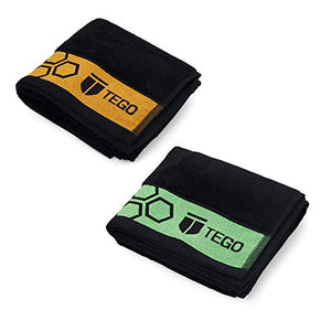 TEGO High Performance Sports Towel (16 x 30 Inches) - Gym Towel, Work Out Towel, Fitness Towel (Jet Black Orange/Green)