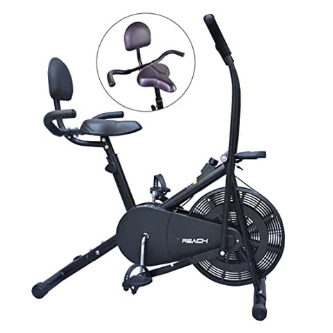 Image of Reach AB-110 BH Air Bike Exercise Cycle with Moving or Stationary Handle | with Back Support Seat & Side Handle for Support | Adjustable Resistance with Cushioned Seat | Fitness Cycle for Home Gym