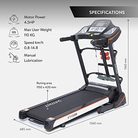 Image of Fitkit FT150M (4.5HP Peak) Motorised Treadmill with Free Home Installation, 1 Year Warranty and Trainer Led Sessions by Cult.Sport