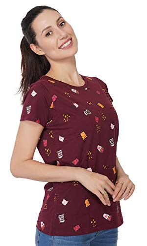 Stories.Label Ladies Long BTS T-Shirts Tops for Women Western, Printed Cotton Crop Tops Girls Stylish in Regular Fit Plus Size, high Neck one Peace Woman (Winsor Wine, 3XL)