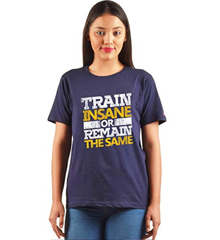 Image of PRINTOCTOPUS Train Insane Or Remain Same Regular Fit T-Shirt for Women (Navy Blue, X-Large/XL)