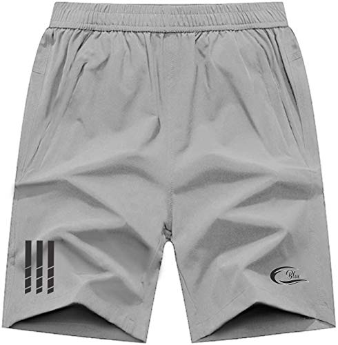 CBlue Men's Outdoor Quick Dry Lightweight Sports Shorts Zipper Pockets (Large, Light Grey)