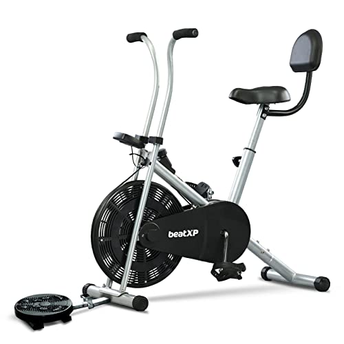 beatXP Tornado Spark 4F Air Bike Exercise Cycle for Home |Gym Cycle for Workout With Adjustable Cushioned Seat |Fixed Handles | Back Support & Tummy Twister With 6 Months Warranty (Grey)