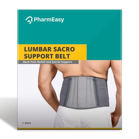 Image of PharmEasy Lumbar Sacro Support Belt, Back Pain Relief, and Sacral Support for Men and Women - (Universal Size), Grey