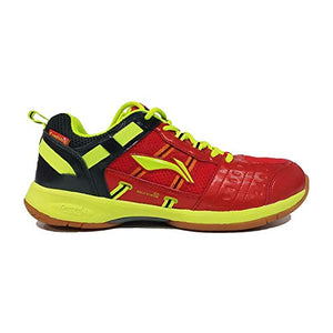 Li-Ning All New Attack II Non Marking Badminton Court Shoes, Red/Black/Lime - 2 UK (Juniors)