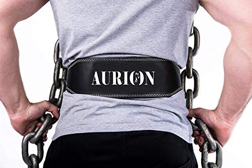 Aurion Genuine Leather Weight Lifting Belt Body Fitness Gym Back Support Power Lifting Belt (Small,Black)